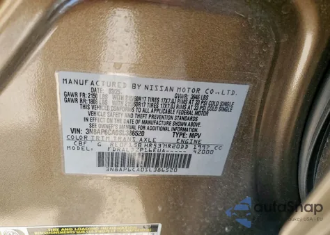 2025 Nissan Kicks Sv z USA, uszkodzony, nr VIN 3N8AP6CA0SL386520